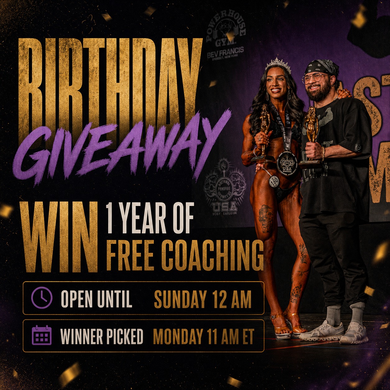 PhiferFit Birthday Giveaway. Win one year of free coaching. Open until Sunday 12 AM. Winner picked Monday 11 AM ET.